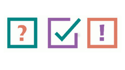 Das Bild zeigt das Logo des Projekts Index Partizipation. Es besteht aus drei Quadraten, die nebeneinander stehen. Das erste Quadrat ist grün und enthält ein Fragezeichen. Das zweite Quadrat ist violett und enthält ein Häkchen. Das dritte Quadrat ist orange und enthält ein Ausrufezeichen.